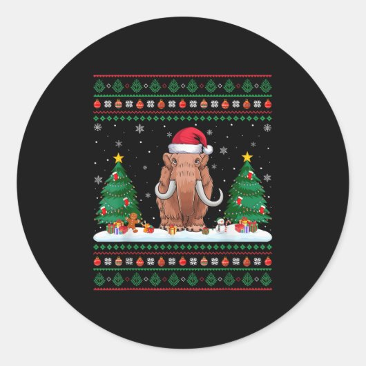 Weihnachtsbaum Lights Wooly Mammoth Santa Ugly Xm Runder Aufkleber (Vorderseite)