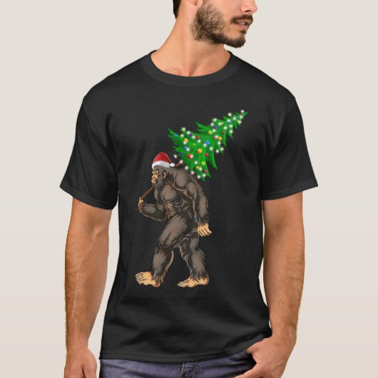 Weihnachtsbaum Lights Xmas Sasquatch Lover T-Shirt (Vorderseite)