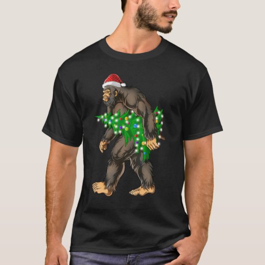 Weihnachtsbaum Lights Xmas Sasquatch Lover T-Shirt (Vorderseite)