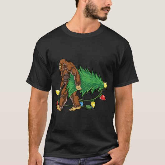 Weihnachtsbaum Lights Xmas Sasquatch Lover T-Shirt (Vorderseite)