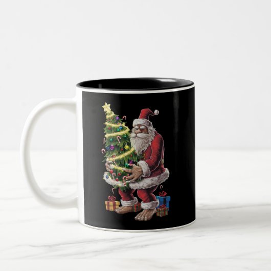 Weihnachtsbaum Lights Xmas Sasquatch Lover Zweifarbige Tasse (Links)