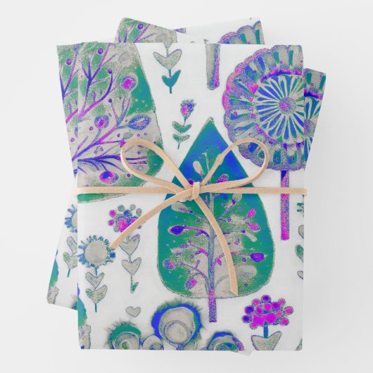 Weihnachtsbaum Lila Grün Blau Geschenkpapier Set (Beispiel)