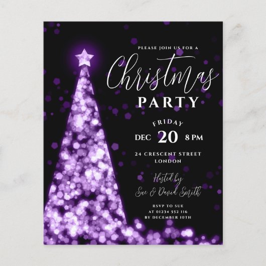 Weihnachtsbaum Lila Modernes Party laden ein Flyer (Vorne)