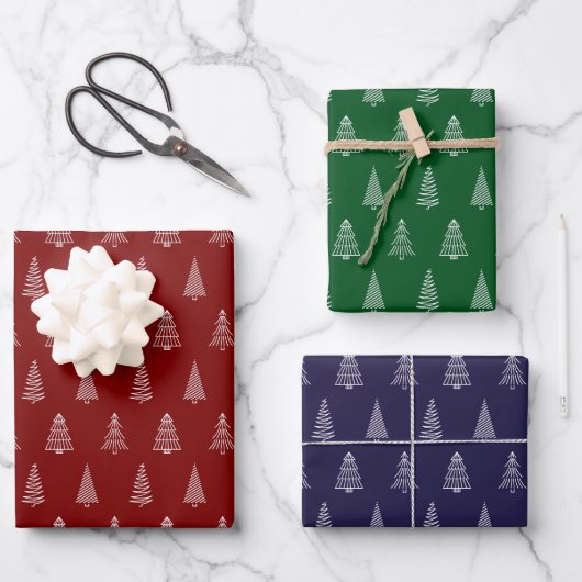 Weihnachtsbaum Linie Art Print Wrapping Paper Set Geschenkpapier Set (Vorderseite)