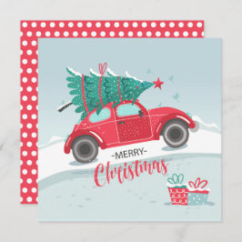 Weihnachtsbaum Little Red Car Flat Weihnachtskarte