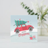 Weihnachtsbaum Little Red Car Flat Weihnachtskarte (Stehend Vorderseite)