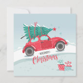 Weihnachtsbaum Little Red Car Flat Weihnachtskarte (Vorderseite)