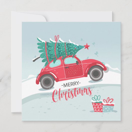Weihnachtsbaum Little Red Car Flat Weihnachtskarte (Vorderseite)
