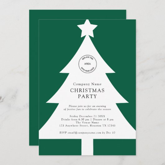Weihnachtsbaum Logo Corporate Festive Party Grün Einladung (Vorne/Hinten)