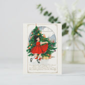 Weihnachtsbaum, Mädchen und Geschenke Urlaub Feiertagspostkarte (Stehend Vorderseite)