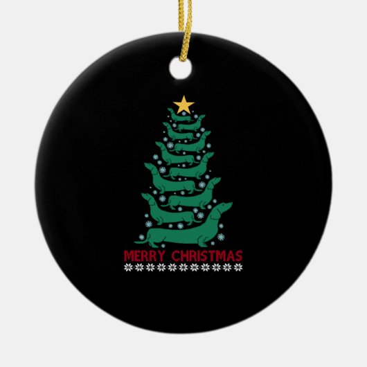 Weihnachtsbaum Merry Xmas Dackel Hunde Liebe Keramik Ornament (Vorne)