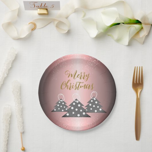 Weihnachtsbaum Metallic Pink Script Feiertage Part Pappteller (Hochzeit)