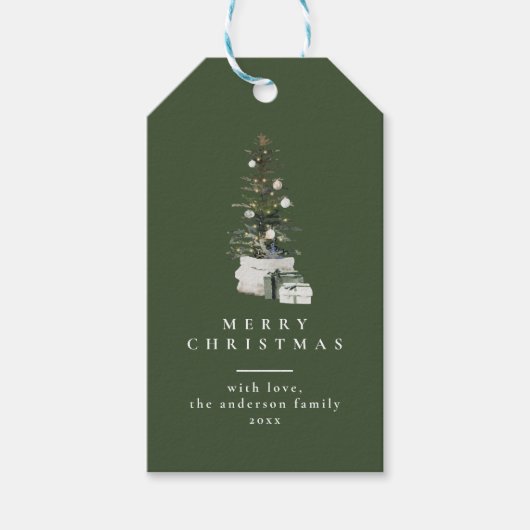 Weihnachtsbaum Minimal Typografie Grüne Geschenket Geschenkanhänger (Vorderseite)