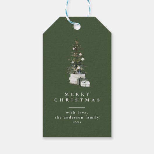Weihnachtsbaum Minimal Typografie Grüne Geschenket Geschenkanhänger (Vorderseite)