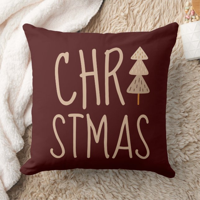 Weihnachtsbaum Minimalistisch skandinavisches Rot Kissen (Decke)