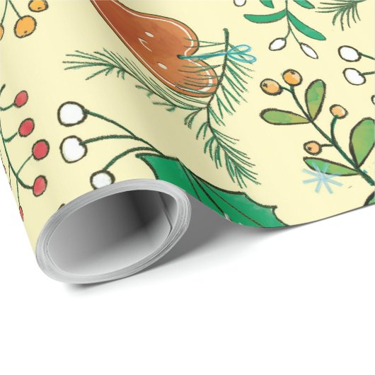 Weihnachtsbaum, Mistelzweig und MäusePackpapier Geschenkpapier (Rolleneckpunkt)