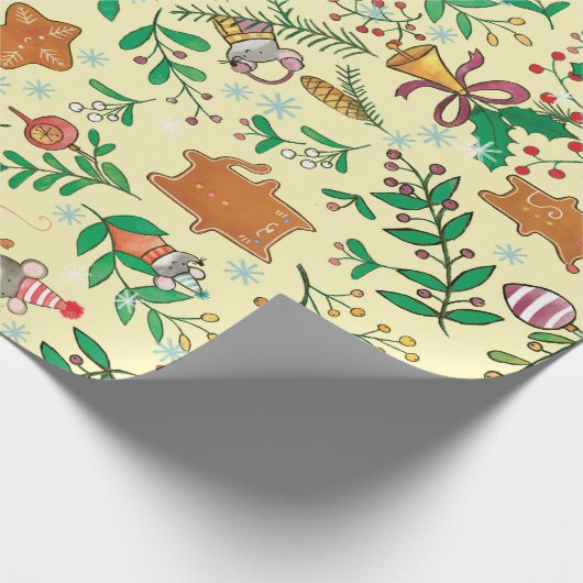 Weihnachtsbaum, Mistelzweig und MäusePackpapier Geschenkpapier (Ecke)