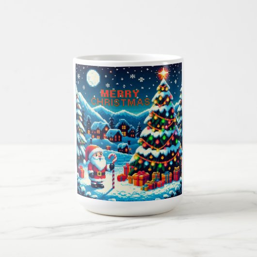 Weihnachtsbaum mit 8 bit und Weihnachtsmann Kaffeetasse (Mittel)