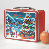 Weihnachtsbaum mit 8 bit und Weihnachtsmann Metall Brotdose (Beispiel)