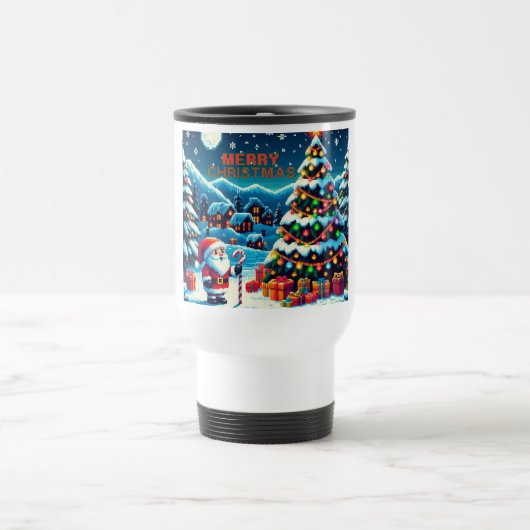 Weihnachtsbaum mit 8 bit und Weihnachtsmann Reisebecher (Mittel)