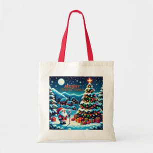 Weihnachtsbaum mit 8 bit und Weihnachtsmann Tragetasche