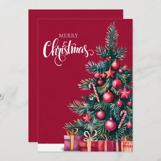 Weihnachtsbaum mit Aquarell Feiertagskarte (Vorne/Hinten)