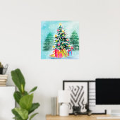 Weihnachtsbaum mit Aquarellfarben Poster (Heimbüro)
