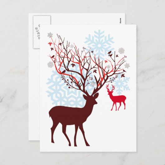 Weihnachtsbaum mit Baumzweigantlern Feiertagspostkarte (Vorne/Hinten)