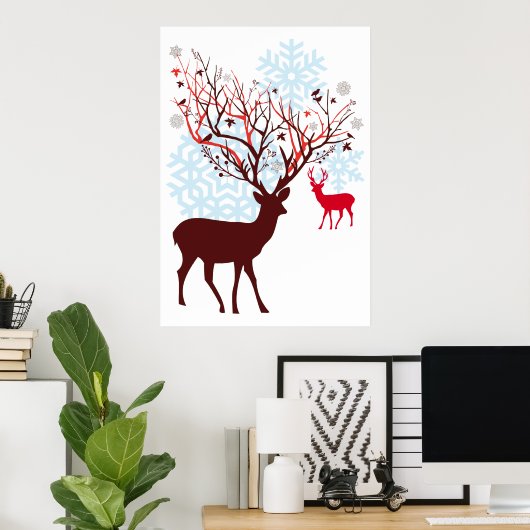 Weihnachtsbaum mit Baumzweigantlern Poster (Heimbüro)