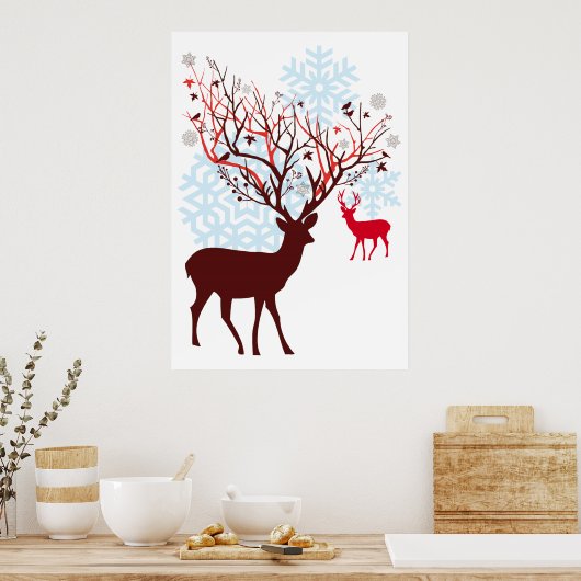Weihnachtsbaum mit Baumzweigantlern Poster (Küche)