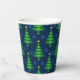 Weihnachtsbaum mit Blauer Schneeflocke und Hinterg Pappbecher