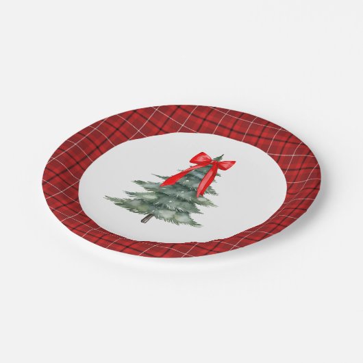 Weihnachtsbaum mit Bow und Kariert Pappteller (Schrägansicht)
