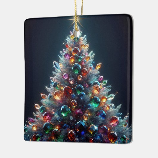 Weihnachtsbaum mit bunten Glasbaumchen Keramikornament (Links)