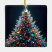 Weihnachtsbaum mit bunten Glasbaumchen Keramikornament (Vorderseite)