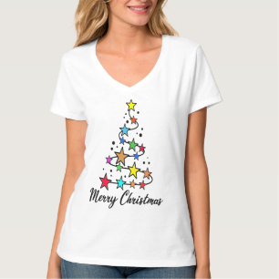 Weihnachtsbaum mit bunten Sternen T-Shirt