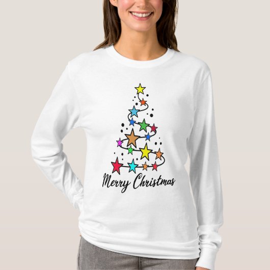 Weihnachtsbaum mit bunten Sternen T-Shirt (Vorderseite)