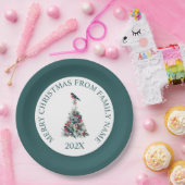 Weihnachtsbaum mit Dekoration und Roter Robin Pappteller (Party)