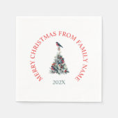 Weihnachtsbaum mit Dekoration und Roter Robin Serviette (Vorderseite)