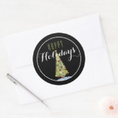 Weihnachtsbaum mit Dekorationen glücklicher Urlaub Runder Aufkleber (Umschlag)