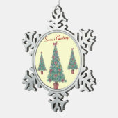 Weihnachtsbaum mit Dekorationsrot beugt Schneeflocken Zinn-Ornament (Rechts)