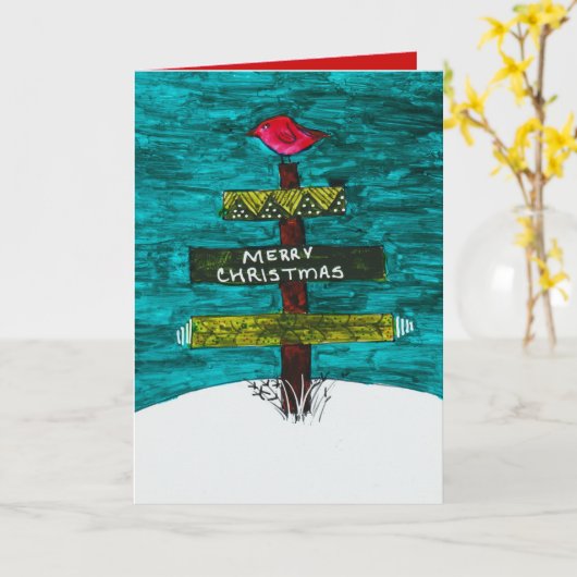 Weihnachtsbaum mit einem Roten Vogel Karte (Gelbe Blume)