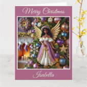 Weihnachtsbaum mit Engel (Rosa) Karte (Gelbe Blume)