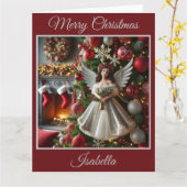 Weihnachtsbaum mit Engel (Rot) Karte (Gelbe Blume)