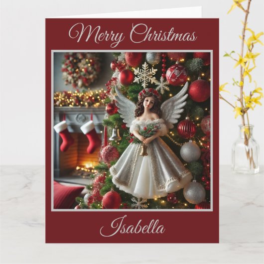 Weihnachtsbaum mit Engel (Rot) Karte (Gelbe Blume)
