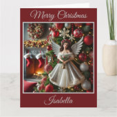 Weihnachtsbaum mit Engel (Rot) Karte (Vorderseite)