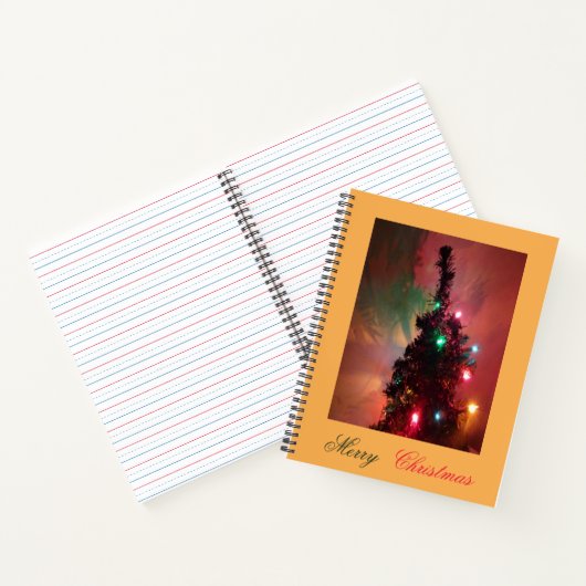 Weihnachtsbaum mit farbenfrohen Leuchten Notebook Notizblock (Innenseite)