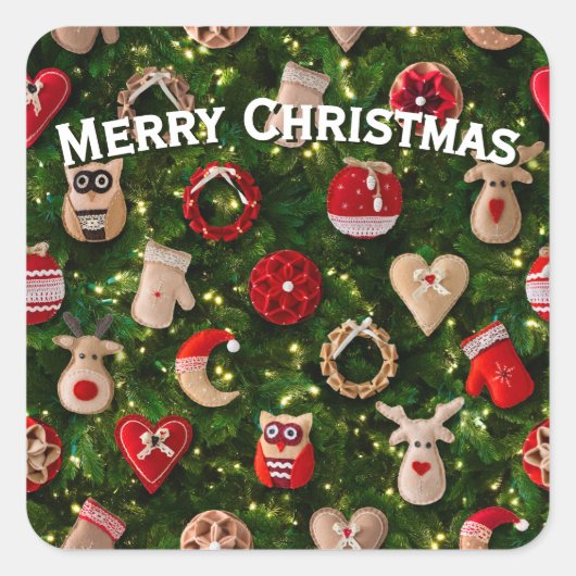Weihnachtsbaum mit Filzspielzeug Quadratischer Aufkleber (Vorderseite)