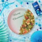 Weihnachtsbaum mit fröhlichem Weihnachtstext Pappteller (Party)