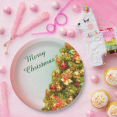 Weihnachtsbaum mit fröhlichem Weihnachtstext Pappteller (Party)