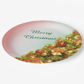 Weihnachtsbaum mit fröhlichem Weihnachtstext Pappteller (Schrägansicht)